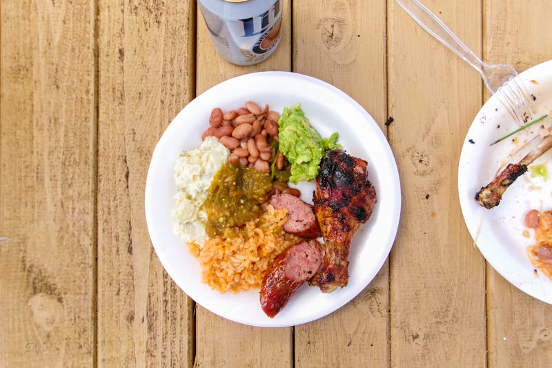 Chicken burrito bowl with rice beans and toppings